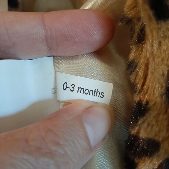 Baby Thro Faux Fur Leopard Print Poncho Coat Baby 0-3 Month Brown Tie Satin Hood - Picture 5 of 5
